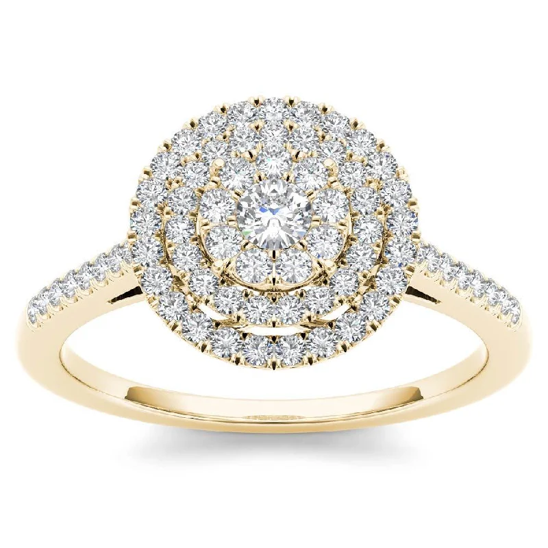 De Couer 14k Yellow Gold 1/3ct TDW Diamond Double Frame Engagement Ring