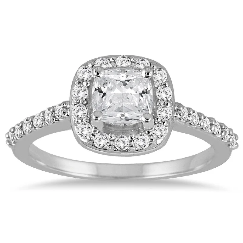 1 1/3 Carat Cushion Cut Diamond Engagement Ring in 14K White Gold