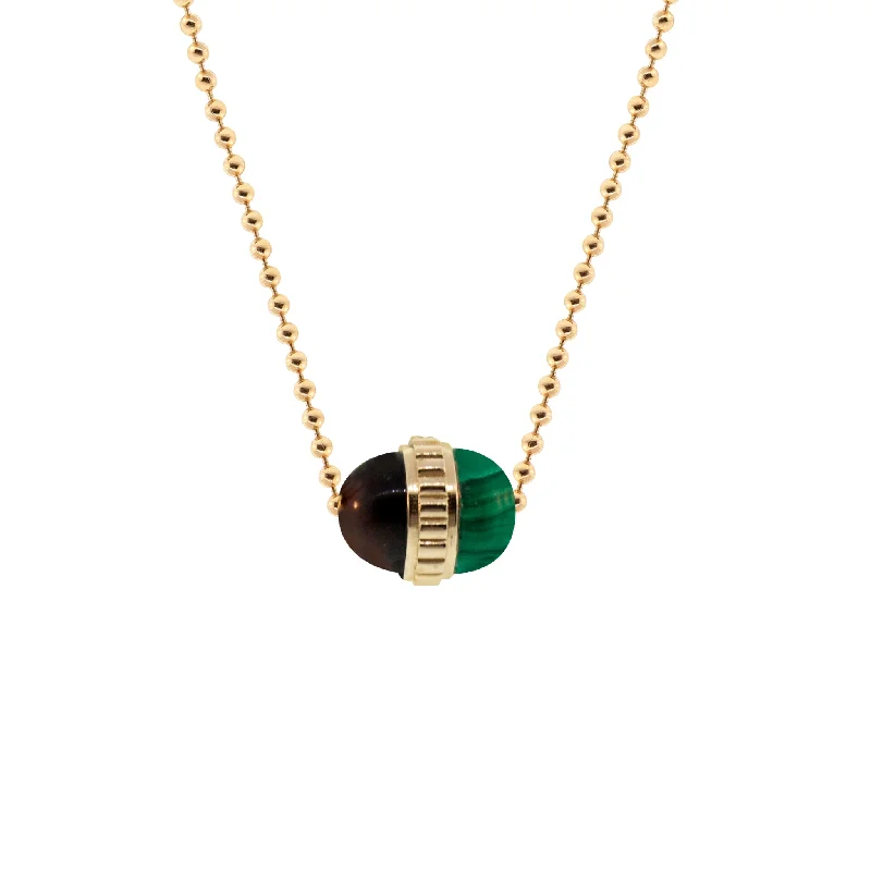 Tiger's Eye/Malachite Pendant On A Gold Ball Chain Necklace