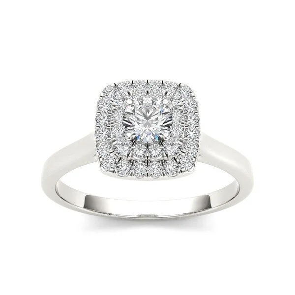 De Couer 10k Gold 1/2ct TDW Diamond Double Halo Engagement Ring