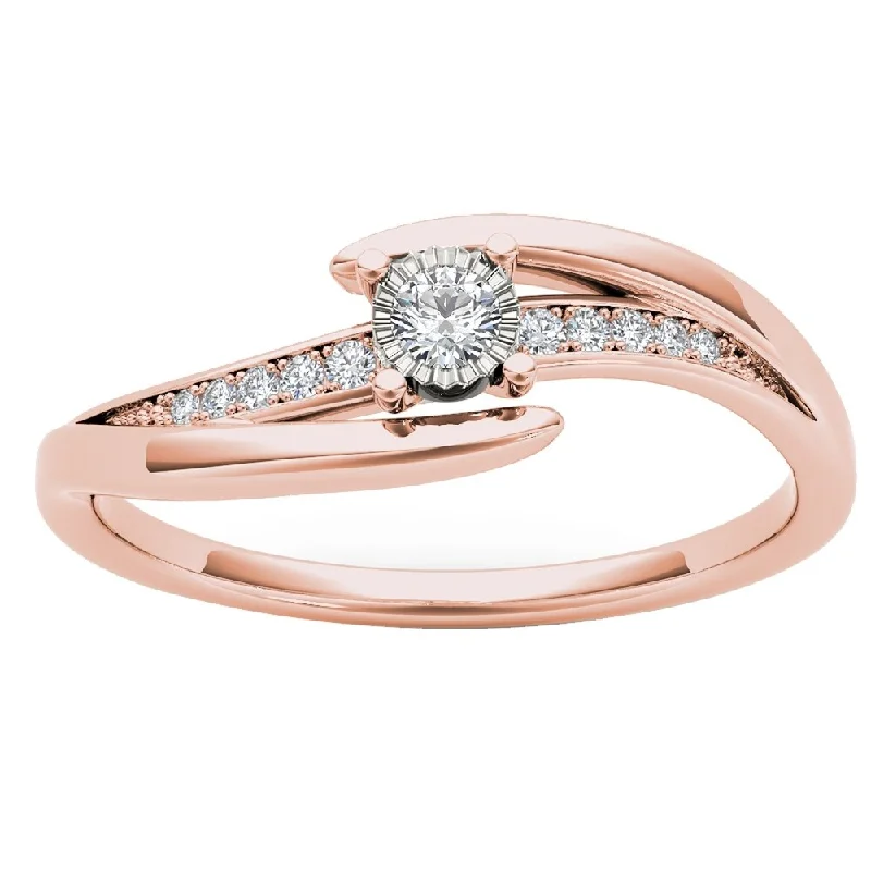 De Couer 10k Rose Gold 1/10ct TDW Diamond Criss-Cross Engagement Ring - Pink