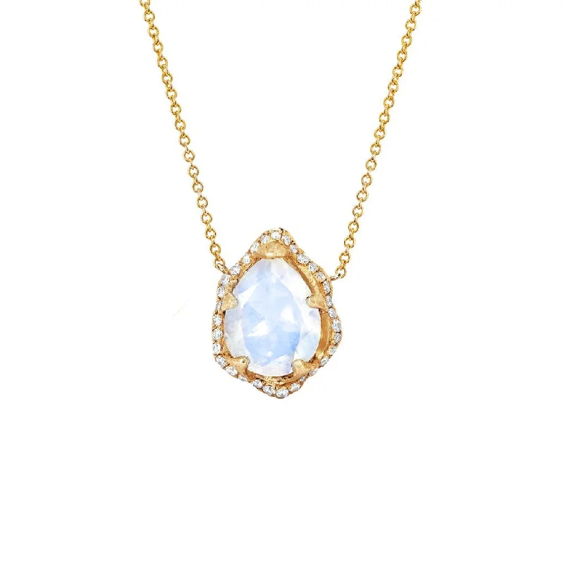 Baby Queen Water Drop Moonstone Necklace with Full Pavé Diamond Halo