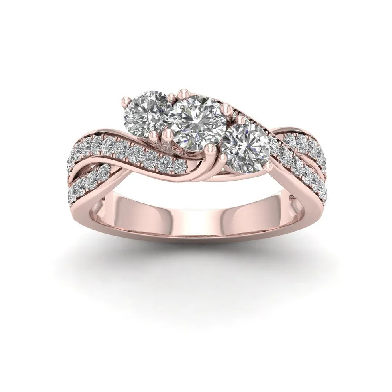 De Couer 1ct TDW Diamond Three Stone Engagement Ring - Pink