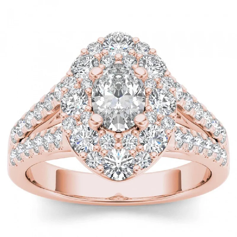 De Couer 14k Rose Gold 1 7/8ct TDW Oval Shape Diamond Halo Engagement Ring - Pink