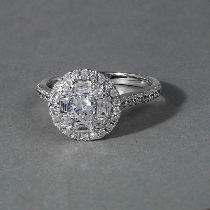 1ct TDW Diamond Halo Engagement Ring in 14k White Gold