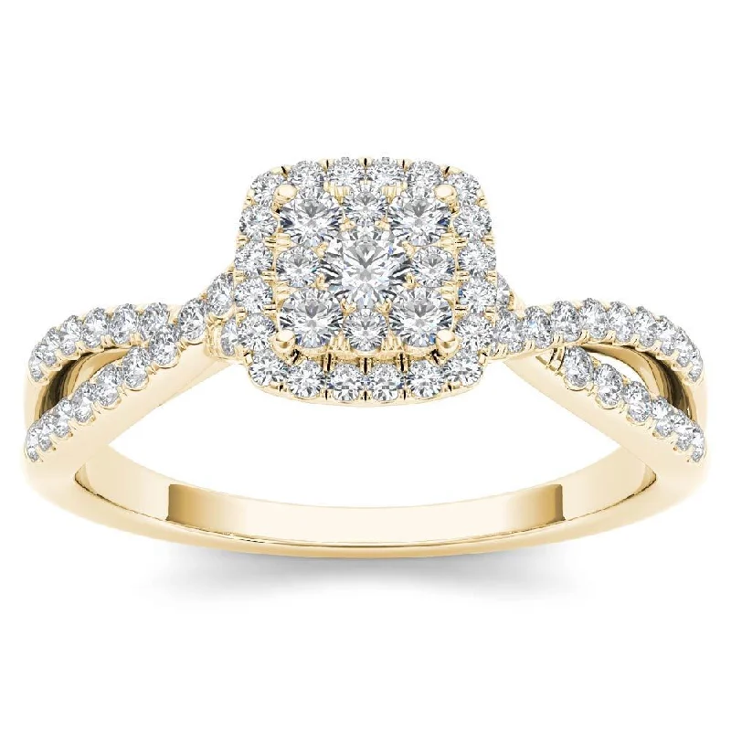 De Couer 10k Yellow Gold 1/2ct TDW Diamond Halo Engagement Ring