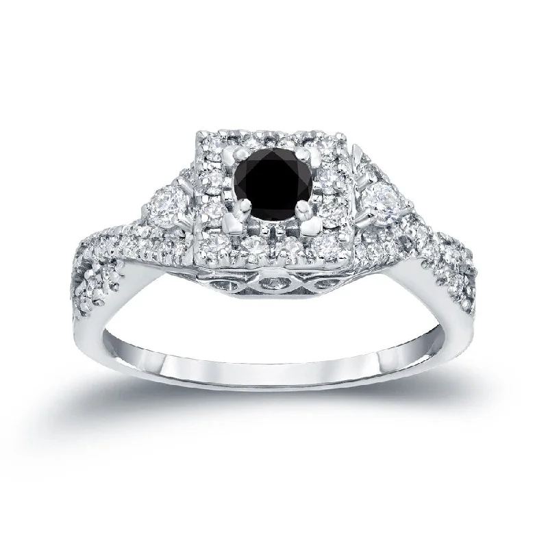 Auriya 14k Gold 3/5ctw Halo Black Diamond Engagement Ring (H-I, I1-I2)