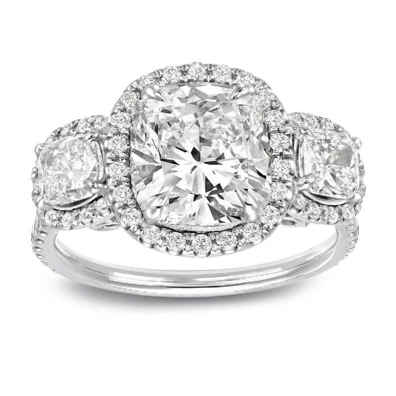 Auriya 14k Gold 4 2/5ctw Unique Cushion cut Halo Diamond Engagement Ring Certified (K-L, VS1-VS2)