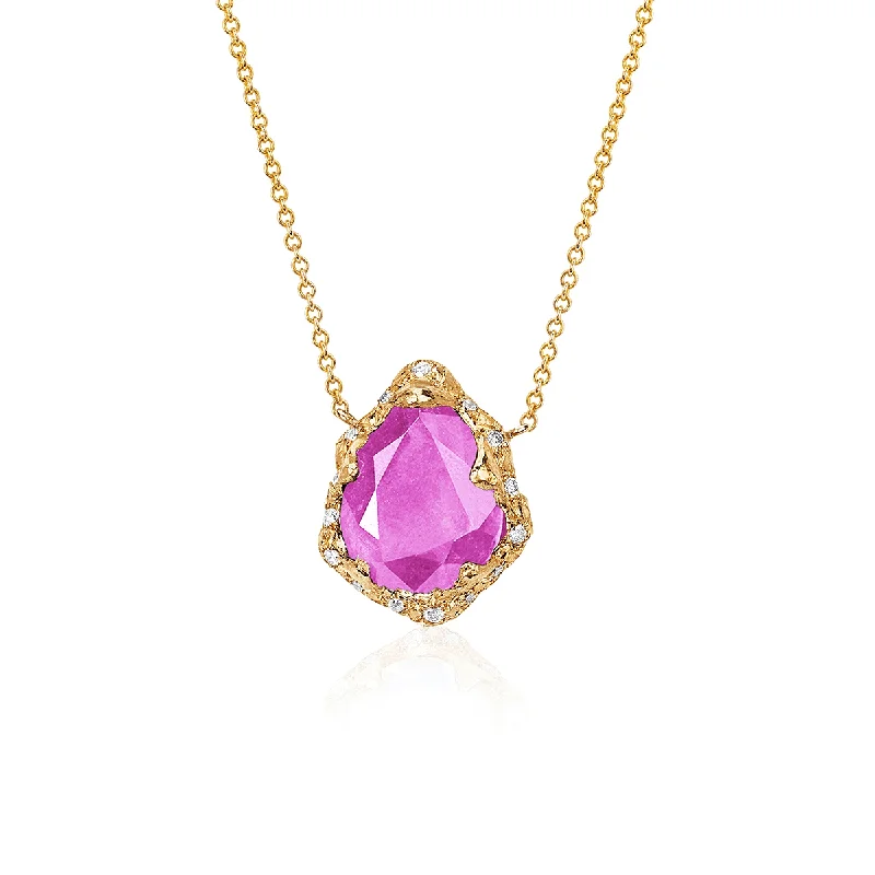 Baby Queen Water Drop Pink Sapphire Necklace with Sprinkled Diamonds