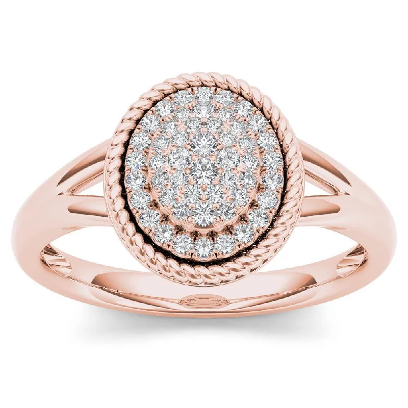 De Couer 10k Rose Gold 1/5ct TDW Diamond Halo Engagement Ring - Pink