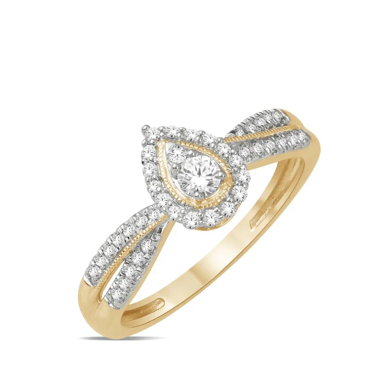 De Couer 1/3ct TDW Diamond Pear Shape Halo Engagement Ring in 10k Gold - Yellow