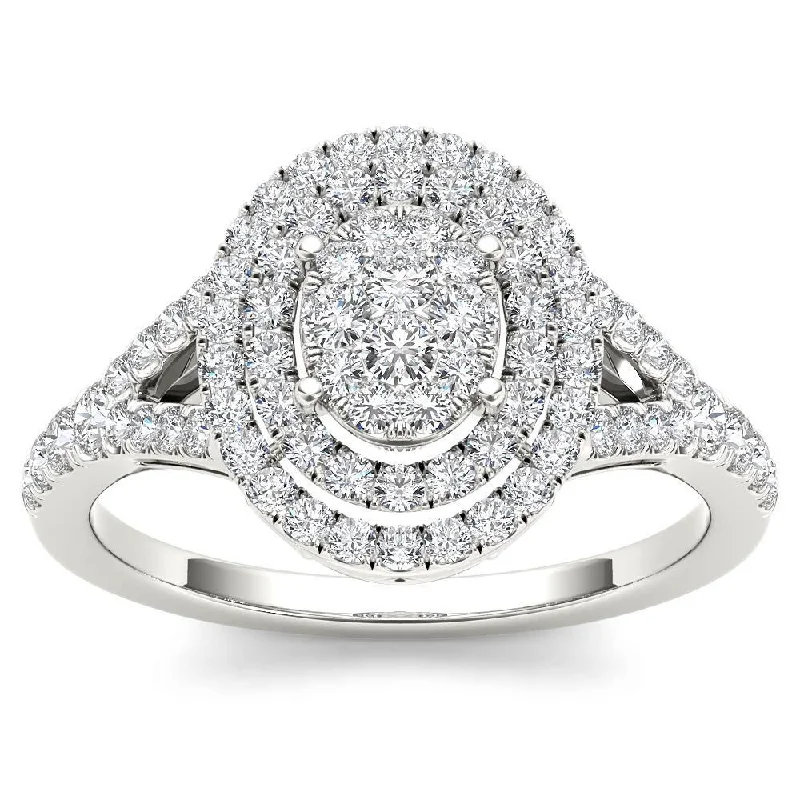 De Couer 14k White Gold 1/2ct TDW Diamond Cluster Double Frame Engagement Ring