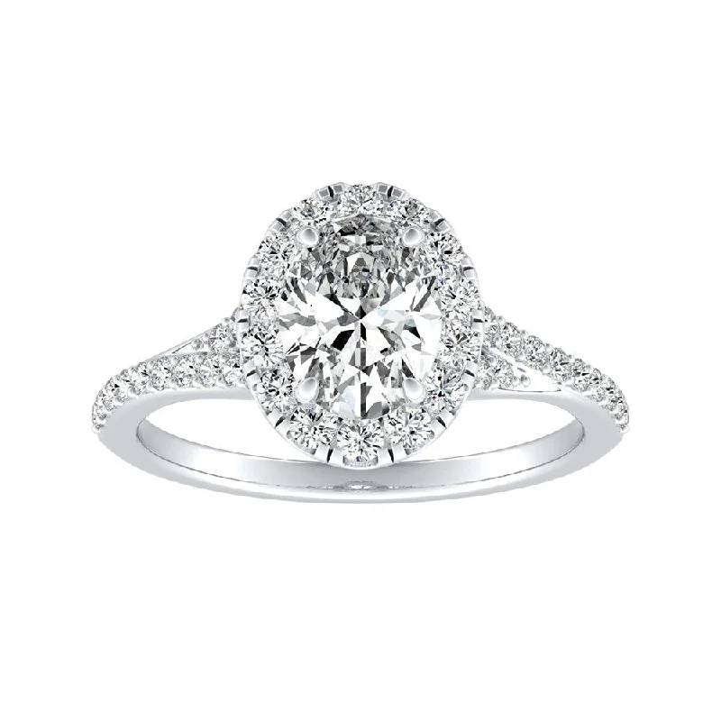 Auriya Platinum Oval Shape 5/8cttw Halo Diamond Engagement Ring (H-I, SI1-SI2)