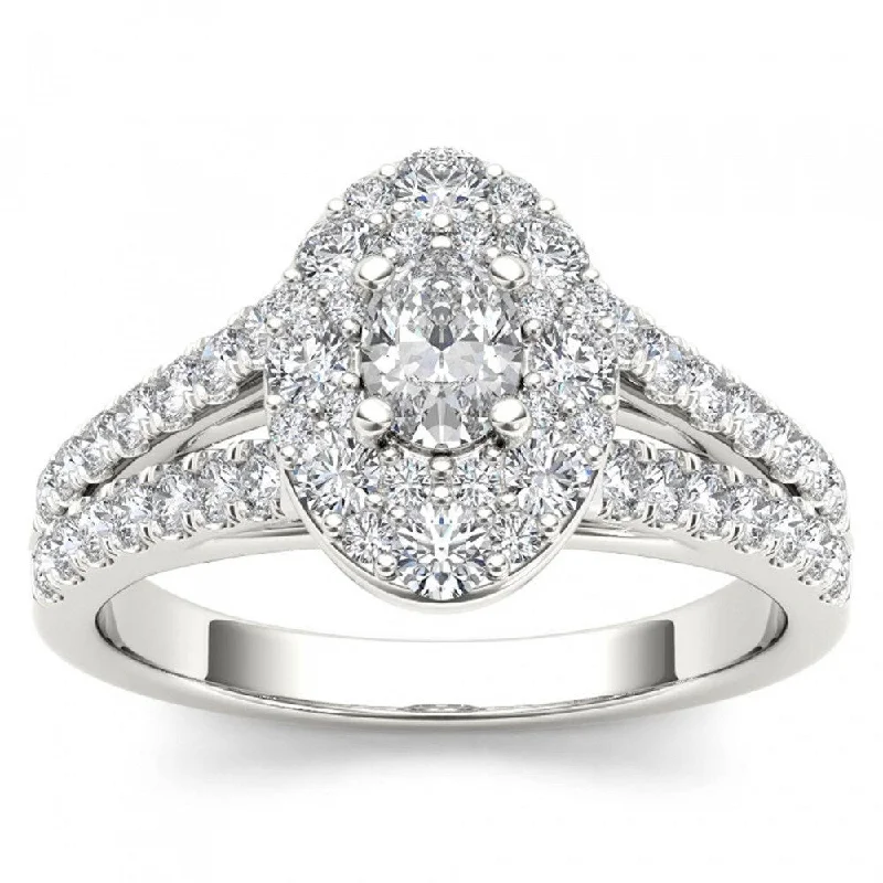 De Couer 14k White Gold 1 1/4ct TDW Oval Shape Diamond Halo Engagement Ring - White H-I