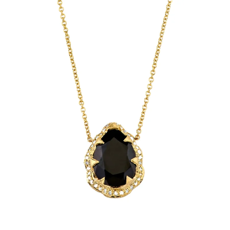 Queen Water Drop Onyx Necklace with Full Pave Halo