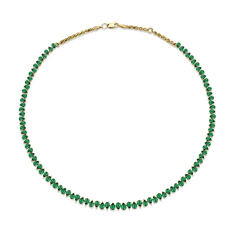 Baby Reverse Water Drop Emerald Tennis Necklace | Ready to Ship