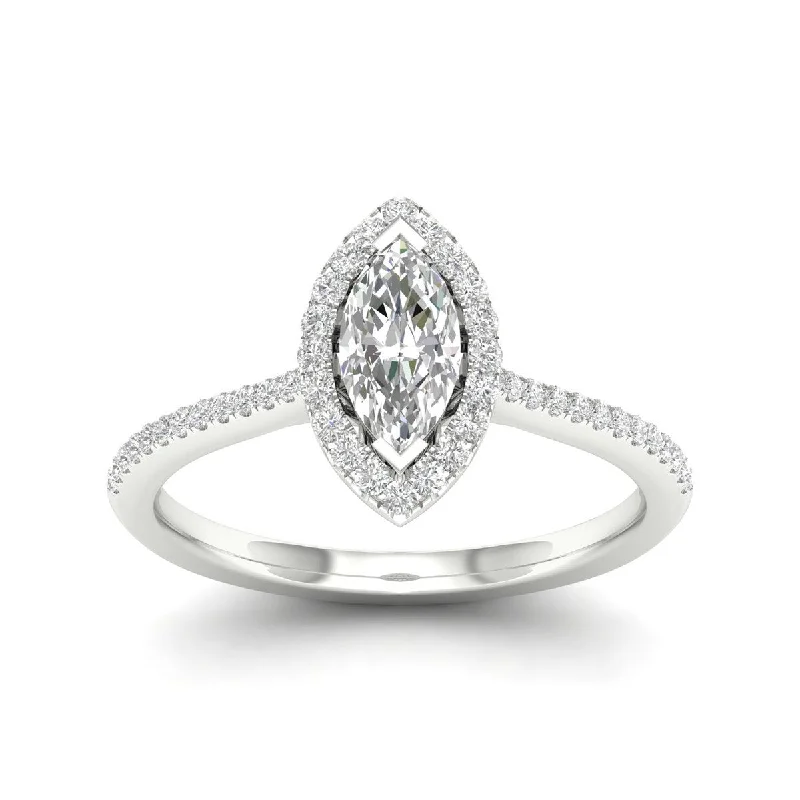 De Couer 10k Gold 1/3ct TDW Diamond Halo Engagement Ring - White