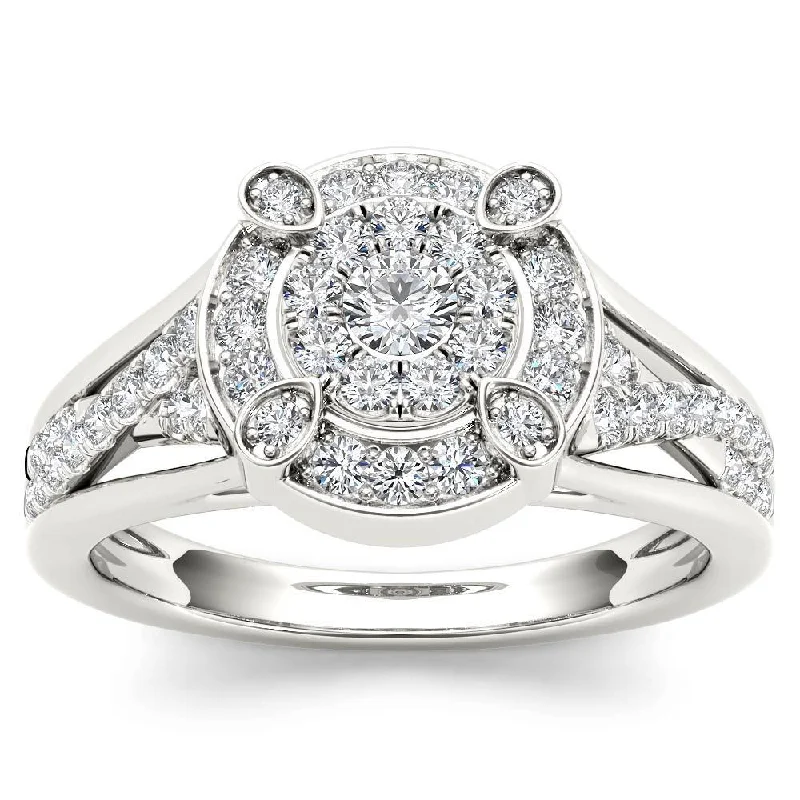 De Couer 10k White Gold 1/2ct TDW Diamond Halo Engagement Ring - White H-I