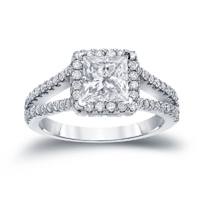 14k Gold Princess-Cut 1 1/4ct TDW Diamond Halo Engagement Ring by Auriya (SI1-SI2)