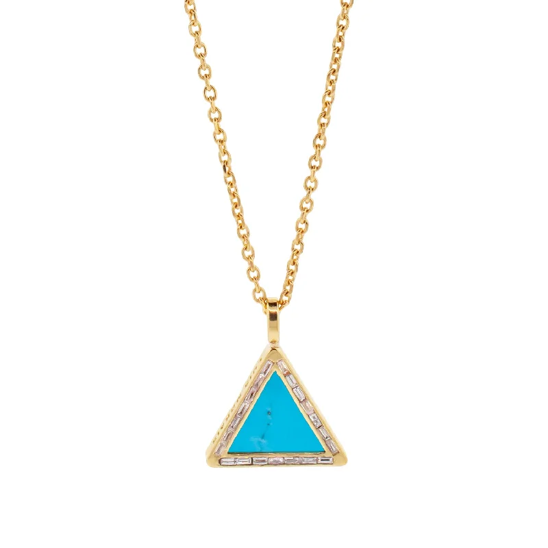 Turquoise Triangle Pendant Necklace with Diamond Baguettes