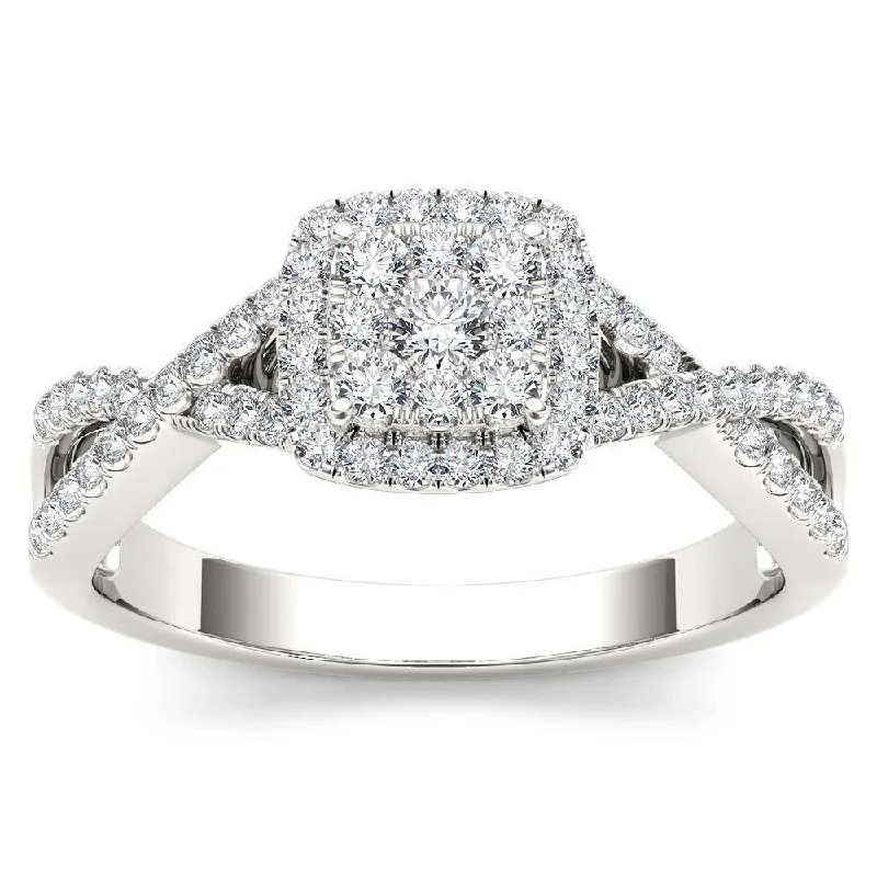 De Couer 10k White Gold 2/5ct TDW Diamond Halo Split Shank Engagement Ring - White H-I