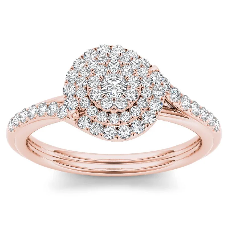 De Couer 10k Rose Gold 1/2ct TDW Diamond Bypass Double Halo Engagement Ring - Pink