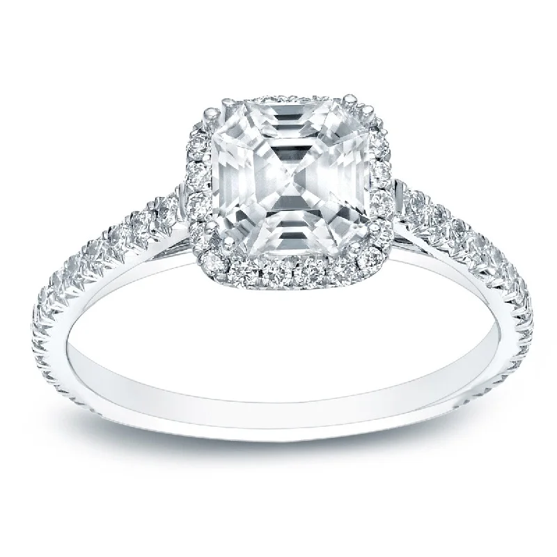 Auriya 14k Gold 1 1/2ctw Asscher-cut Halo Diamond Engagement Ring Certified (E-F, VVS1-VVS2)