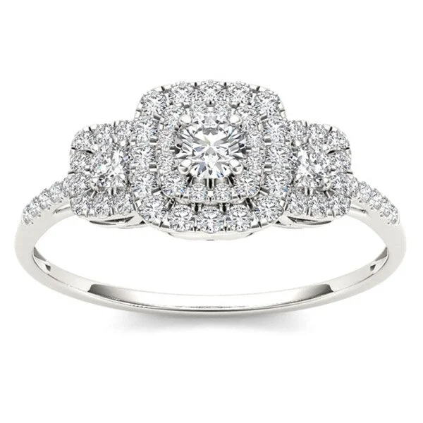 De Couer IGI Certified 10k White Gold 1/2ct TDW Diamond Double Halo Engagement Ring