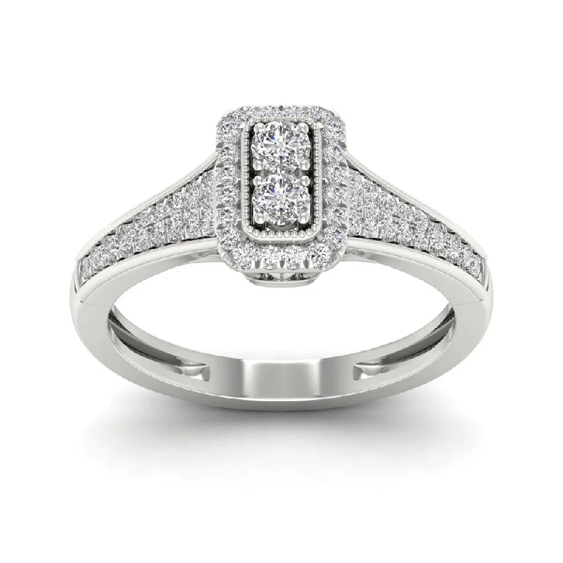 De Couer IGI Certified 1/3ct TDW Diamond Rectangle Shape Engagement Ring - White