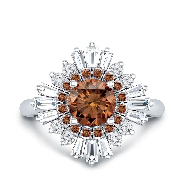 Auriya Vintage Ballerina 1 3/4ctw Baguette Halo Brown Diamond Engagement Ring 14k Gold (G-H, VS2-SI1)