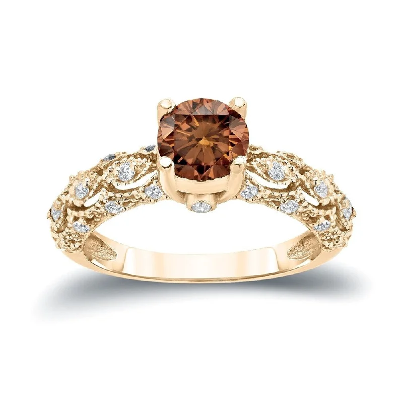 Auriya Unique Vintage 1 1/4ctw Champagne Brown Diamond Engagement Ring 14k Gold (I1-I2)