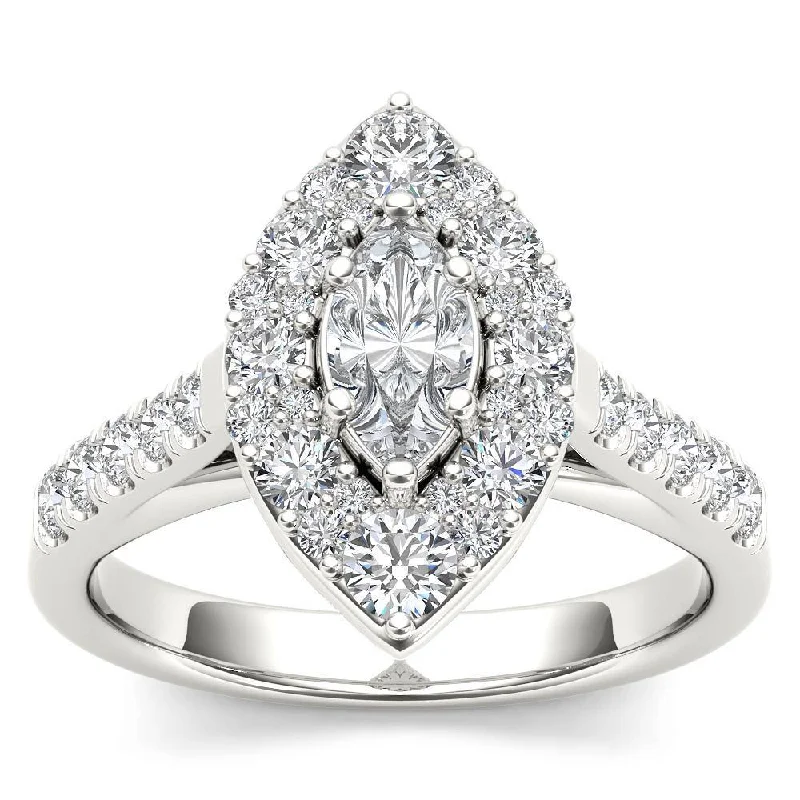 De Couer 14K White Gold 1 1/2ct TDW Marquise Shape Diamond Halo Engagement Ring