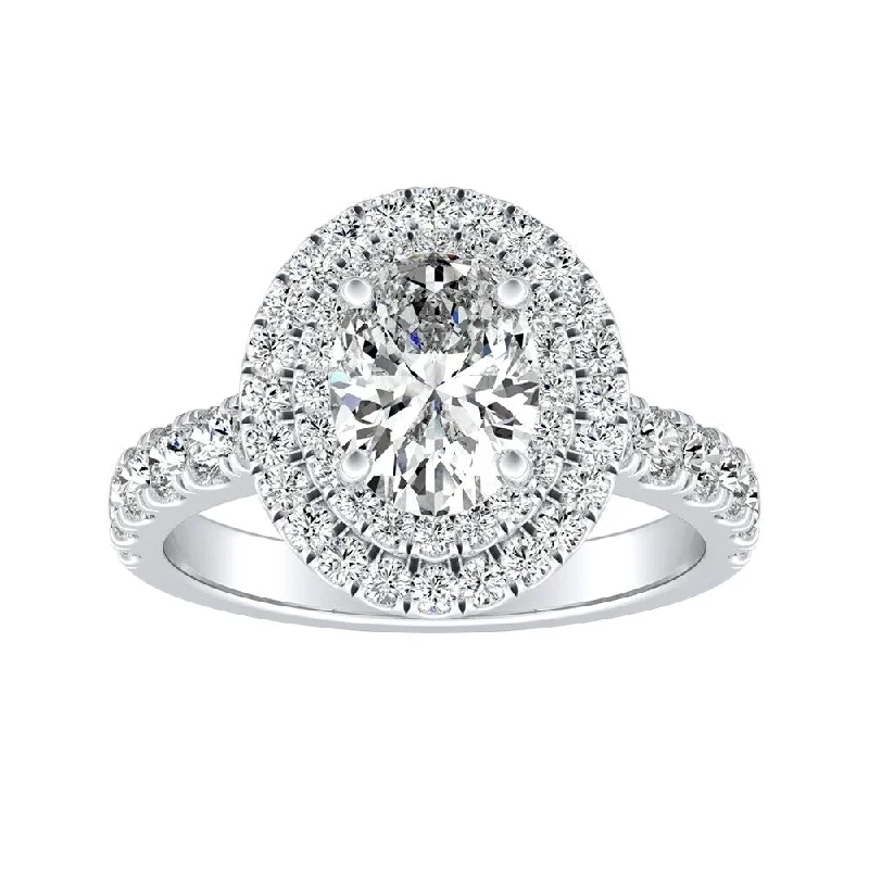 Classic Oval Shape 1 1/4ctw Double Halo Diamond Engagement Ring 14k Gold by Auriya (I-J, I1-I2)