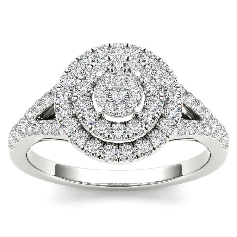 De Couer 14k White Gold 1/2ct TDW Diamond Cluster Double Frame Engagement Ring