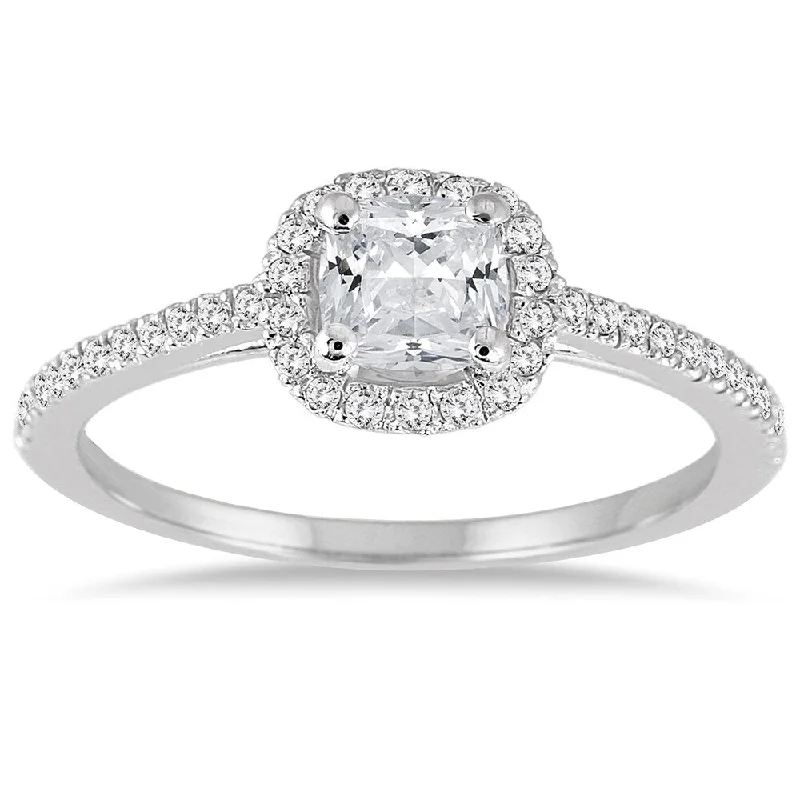 5/8 Carat TW Cushion Diamond Engagement Ring in 14K White Gold