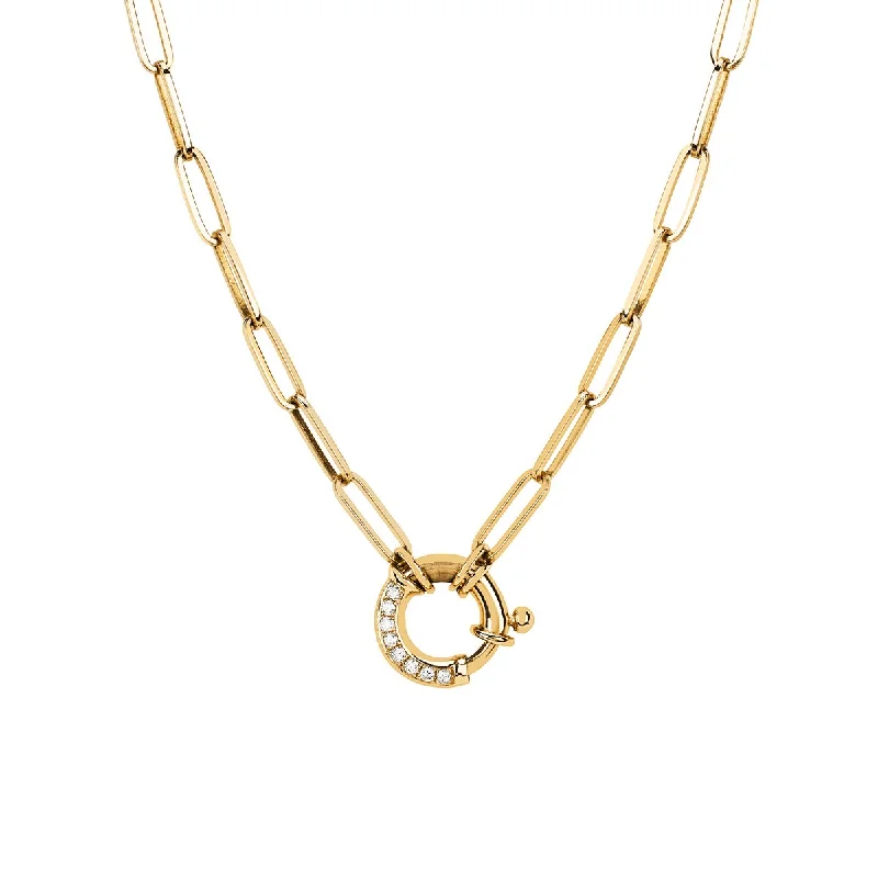 Alchemy Link Charm Necklace with Pavé Diamond Hoop Closure