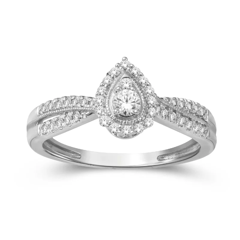 De Couer 1/3ct TDW Diamond Pear Shape Halo Engagement Ring in 10k Gold - White