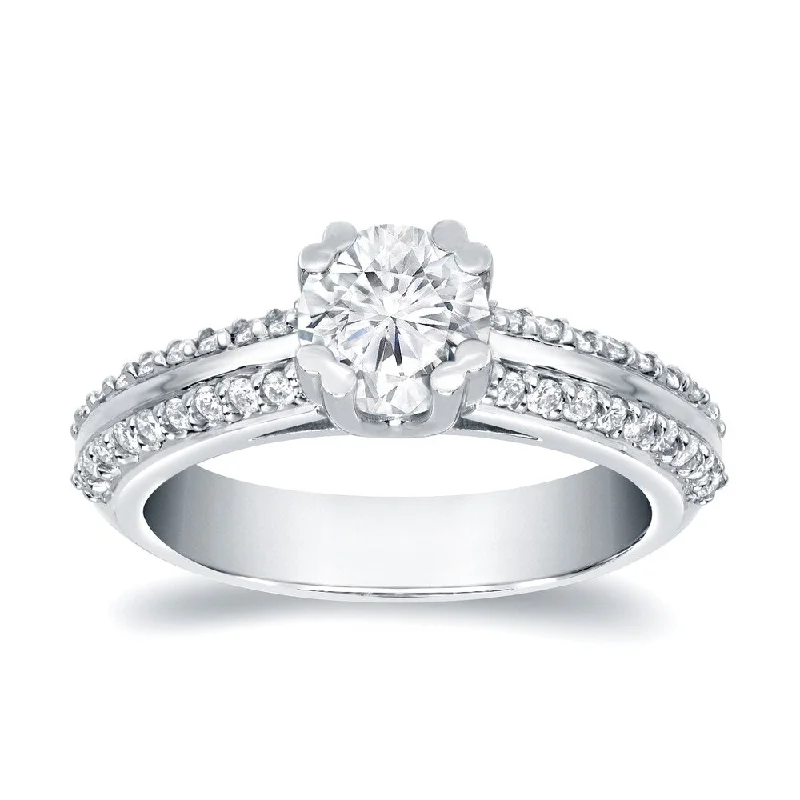 Auriya Unique Double Edge 1ct TDW Round Diamond Engagement Ring 14k White Gold (H-I, SI1-SI2)