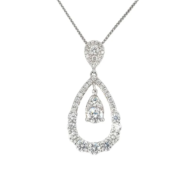 "Diamond Double Pear Halo Pendant Drop Necklace in White Gold, 1.33 cttw
"