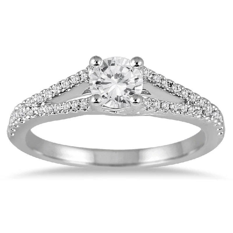 3/4 Carat TW Diamond Split Shank Engagement Ring in 14K White Gold