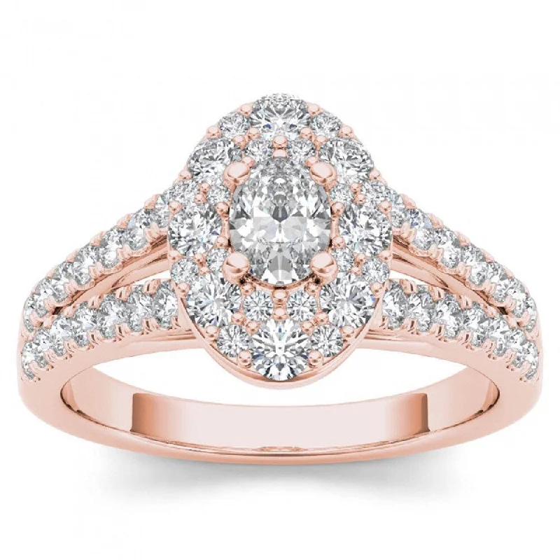 De Couer 14k Rose Gold 1 1/4ct TDW Oval Shape Diamond Halo Engagement Ring - Pink