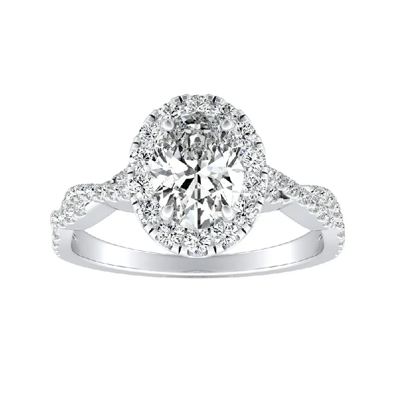 Twisted Oval-cut 1 1/3ctw 14k Gold Halo Diamond Engagement Ring by Auriya (H-I, SI1-SI2)