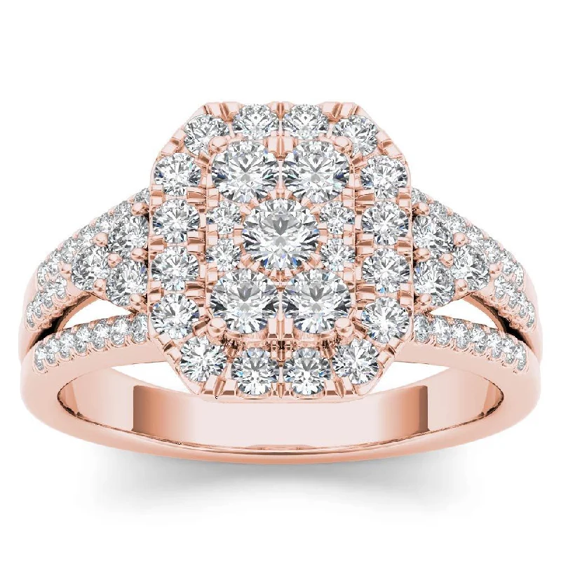 De Couer IGI Certified 14k Rose Gold 1ct TDW Diamond Halo Engagement Ring - Pink