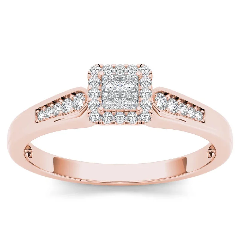 De Couer IGI Certified 10k Rose Gold 1/4ct TDW Diamond Halo Engagement Ring - Pink